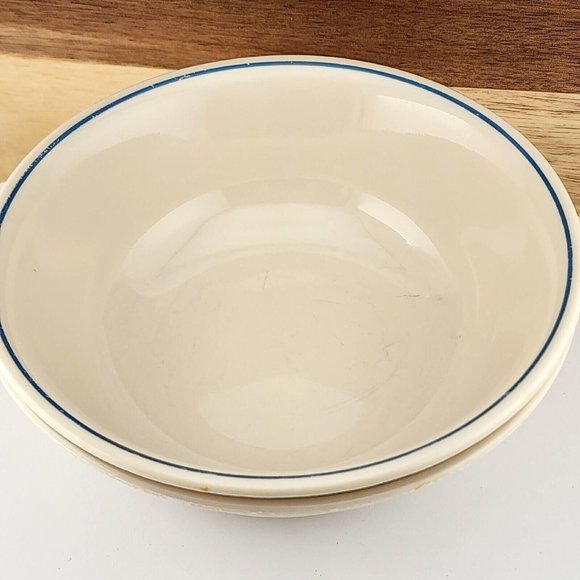 Corelle Soup Cereal Bowls beige blue stripe 6” Corning - Picture 3 of 10